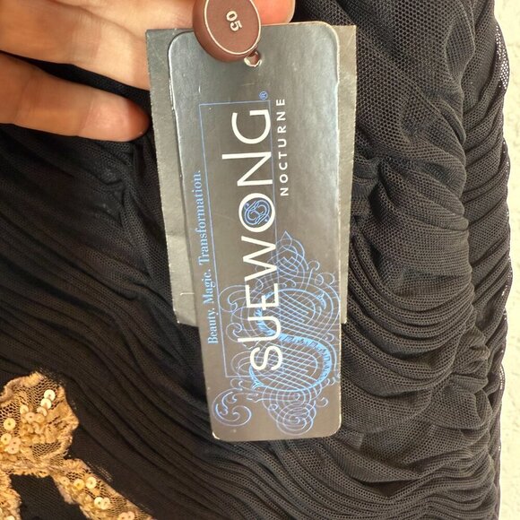 Sue Wong Cocktail Dress 6 Black Gold Beaded Formal Y2K. - Picture 8 of 15